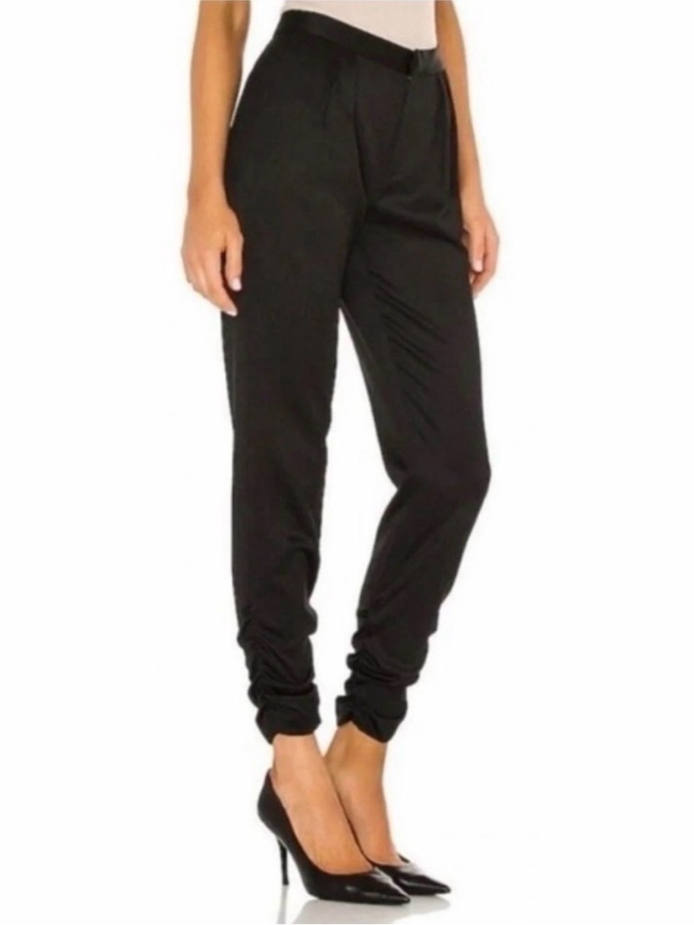 Alice + Olivia Black Samuel Ruched Wool Trousers High-Waist Sz 10